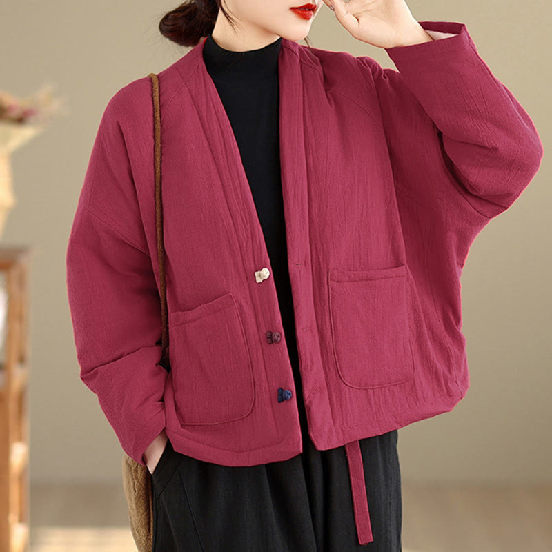 Veste thermique d'hiver à manches longues en coton pour femme, avec poches, Buddha Stones - Rouge violet pâle - US14，UK/AU18，EU46 (2XL) - image 7