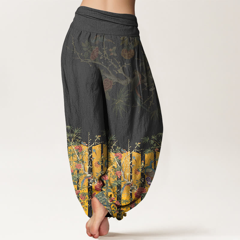 Pantalon harem à taille élastique pour femme, en coton, orné d'un magnifique motif de paon et de Buddha Stones - image 6