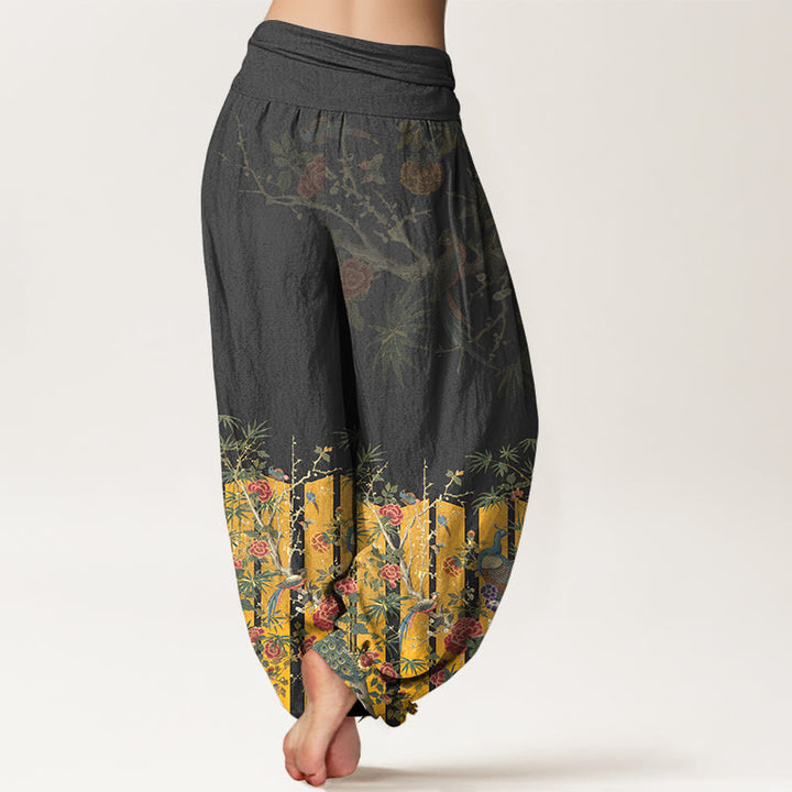 Pantalon harem à taille élastique pour femme, en coton, orné d'un magnifique motif de paon et de Buddha Stones - image 6