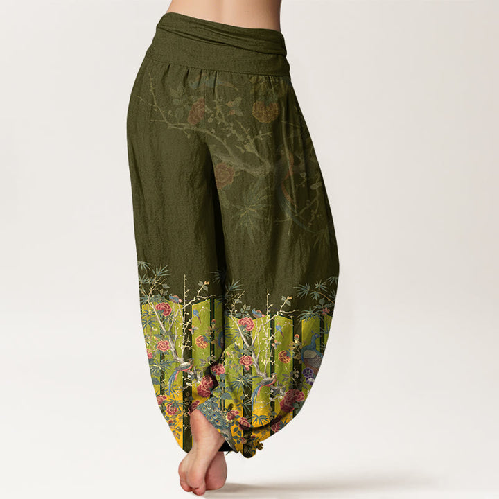 Pantalon harem à taille élastique pour femme, en coton, orné d'un magnifique motif de paon et de Buddha Stones - image 9