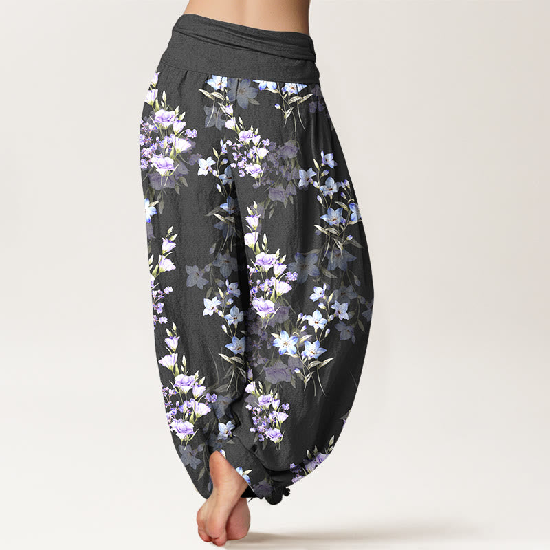 Pantalon harem à taille élastique pour femme, en coton, avec motif d'étoiles, de trompettes et de fleurs, orné de Buddha Stones. - image 1