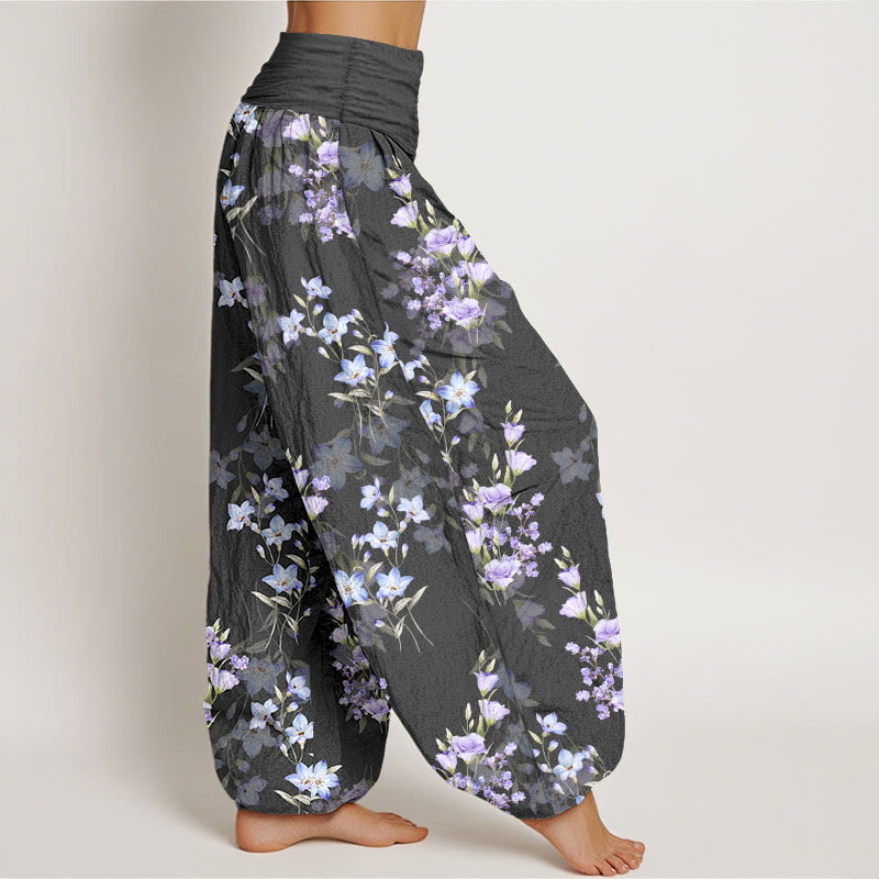 Pantalon harem à taille élastique pour femme, en coton, avec motif d'étoiles, de trompettes et de fleurs, orné de Buddha Stones. - image 2