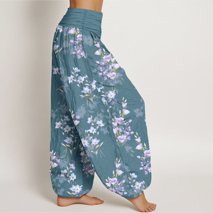 Pantalon harem à taille élastique pour femme, en coton, avec motif d'étoiles, de trompettes et de fleurs, orné de Buddha Stones. - image 7