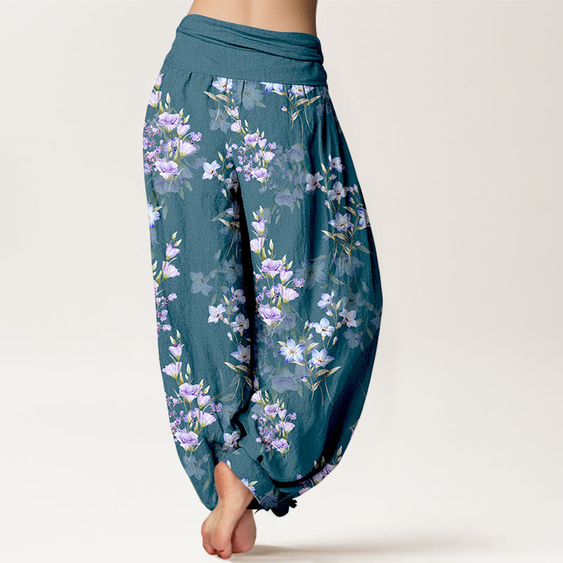Pantalon harem à taille élastique pour femme, en coton, avec motif d'étoiles, de trompettes et de fleurs, orné de Buddha Stones. - image 6