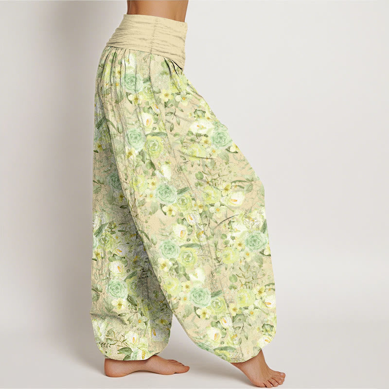 Pantalon harem à taille élastique pour femme, en coton à motif floral champêtre et Buddha Stones - image 2
