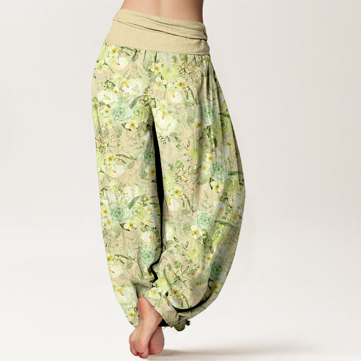 Pantalon harem à taille élastique pour femme, en coton à motif floral champêtre et Buddha Stones - image 1