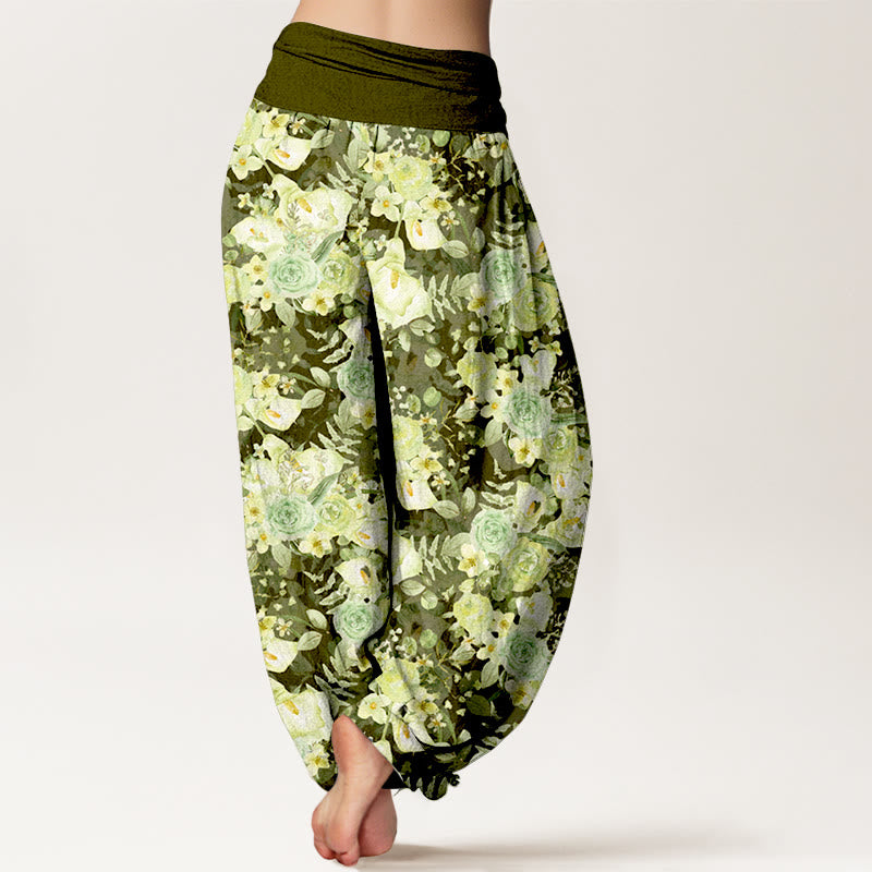Pantalon harem à taille élastique pour femme, en coton à motif floral champêtre et Buddha Stones - image 6
