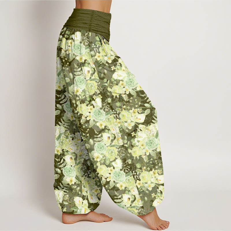 Pantalon harem à taille élastique pour femme, en coton à motif floral champêtre et Buddha Stones - image 7