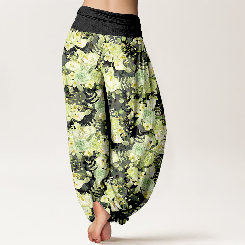 Pantalon harem à taille élastique pour femme, en coton à motif floral champêtre et Buddha Stones - image 9