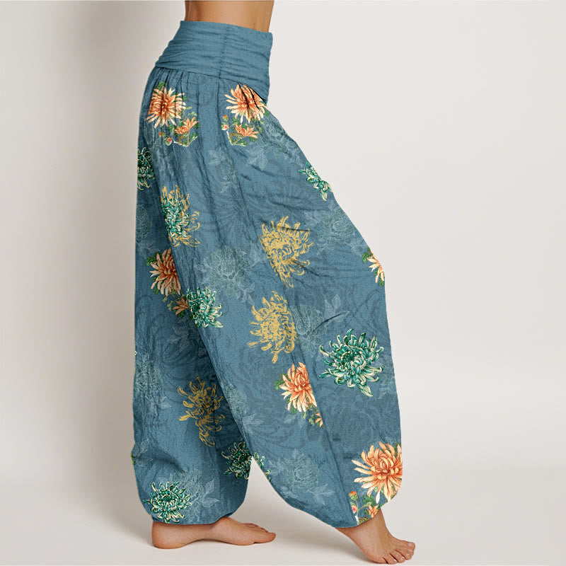 Pantalon harem femme en coton à motif chrysanthème et Buddha Stones , coloris variés, taille élastique - image 2