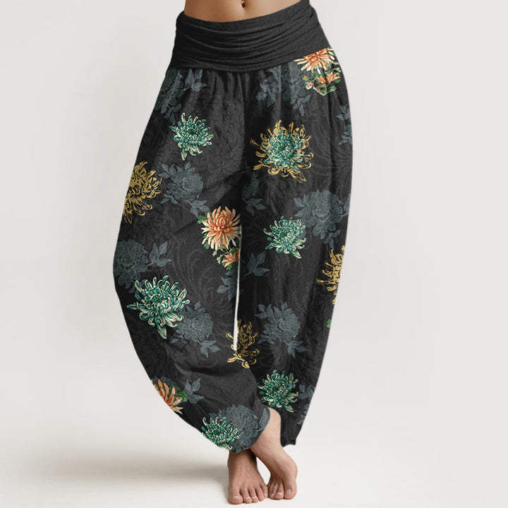 Pantalon harem femme en coton à motif chrysanthème et Buddha Stones , coloris variés, taille élastique - Noir - US16，UK/AU20，EU48 (3XL) - image 5