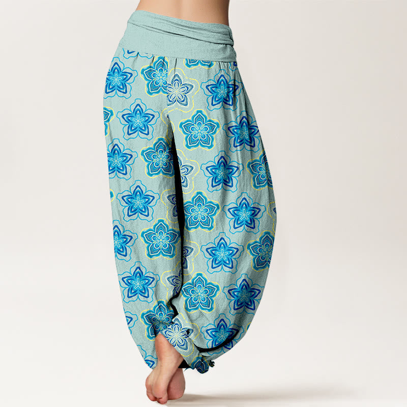 Pantalon harem pour femme en coton à motif floral à cinq pétales, taille élastique, avec Buddha Stones - image 1