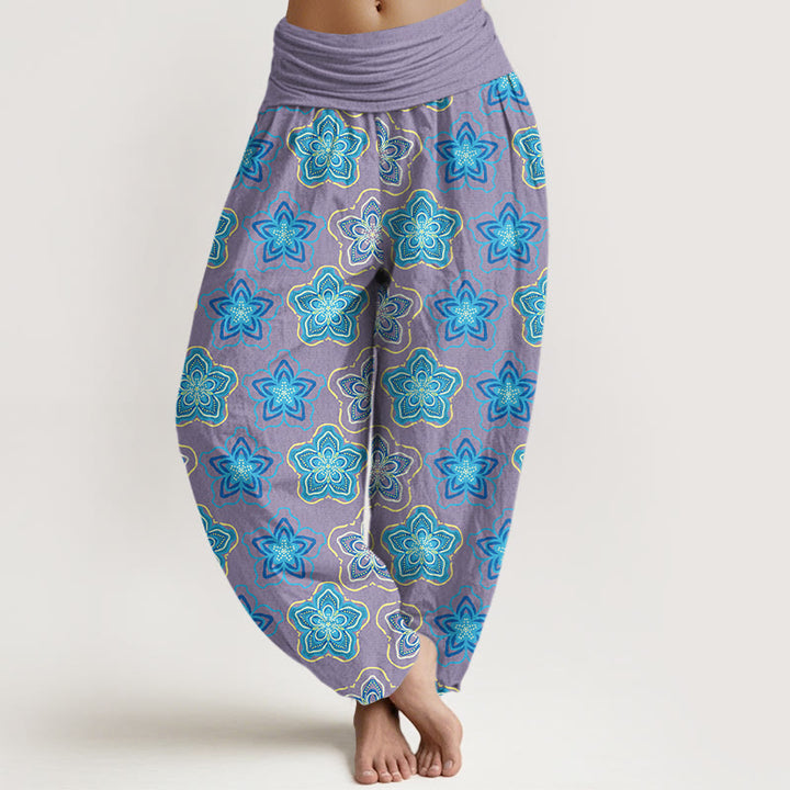 Pantalon harem pour femme en coton à motif floral à cinq pétales, taille élastique, avec Buddha Stones - Prune - US16，UK/AU20，EU48 (3XL) - image 8
