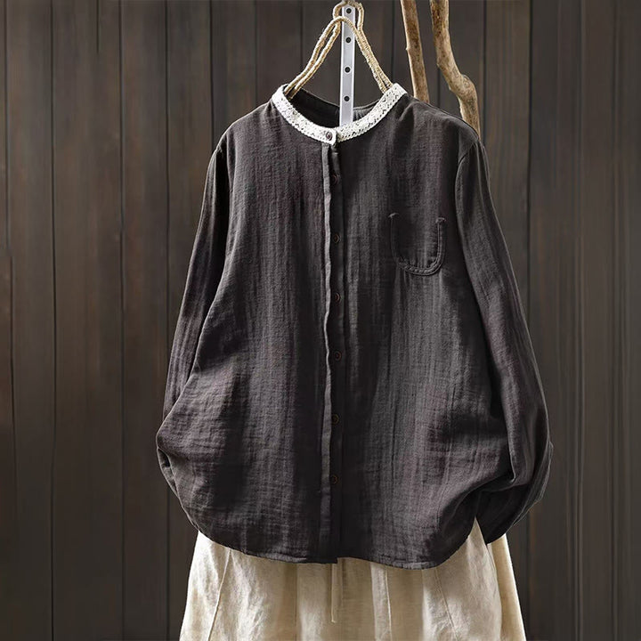 Buddha Stones Chemise en coton à manches longues, col en dentelle et boutons, pour femme, idéale pour le printemps et l'automne. - Gris sombre - US6，UK/AU10，EU38 (L) - image 16