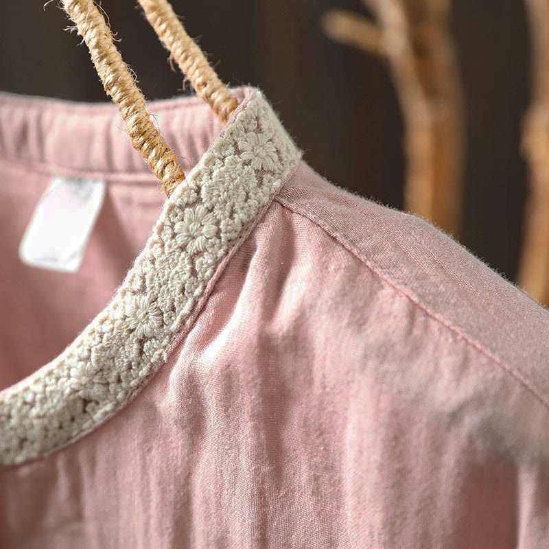 Buddha Stones Chemise en coton à manches longues, col en dentelle et boutons, pour femme, idéale pour le printemps et l'automne. - image 9