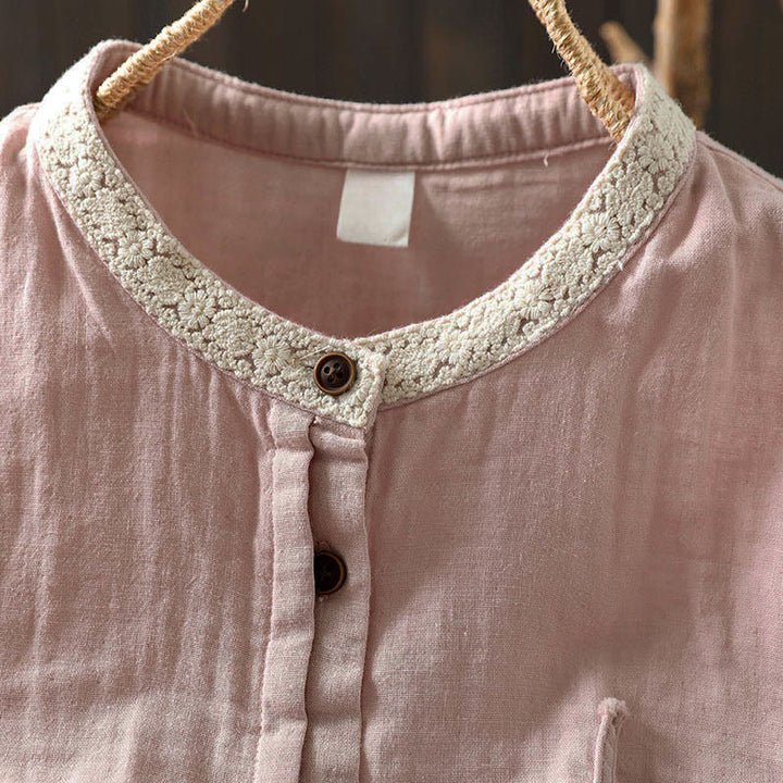 Buddha Stones Chemise en coton à manches longues, col en dentelle et boutons, pour femme, idéale pour le printemps et l'automne. - image 8