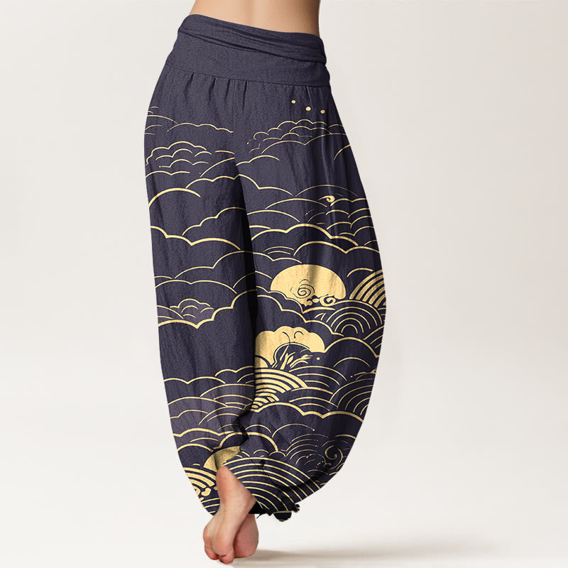 Pantalon harem femme en coton à motif spirale et nuages ​​classiques avec Buddha Stones - image 6