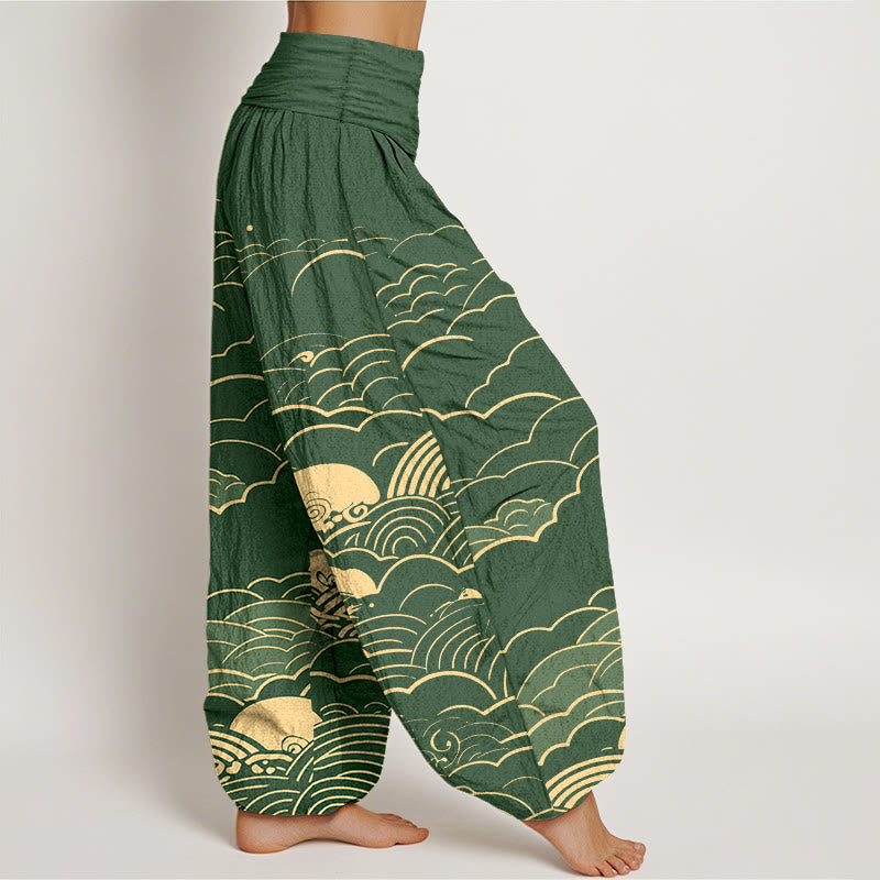 Pantalon harem femme en coton à motif spirale et nuages ​​classiques avec Buddha Stones - image 10
