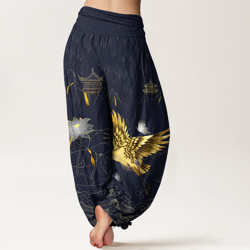 Pantalon harem à taille élastique pour femme, Buddha Stones , lotus et pavillon de montagne - image 6