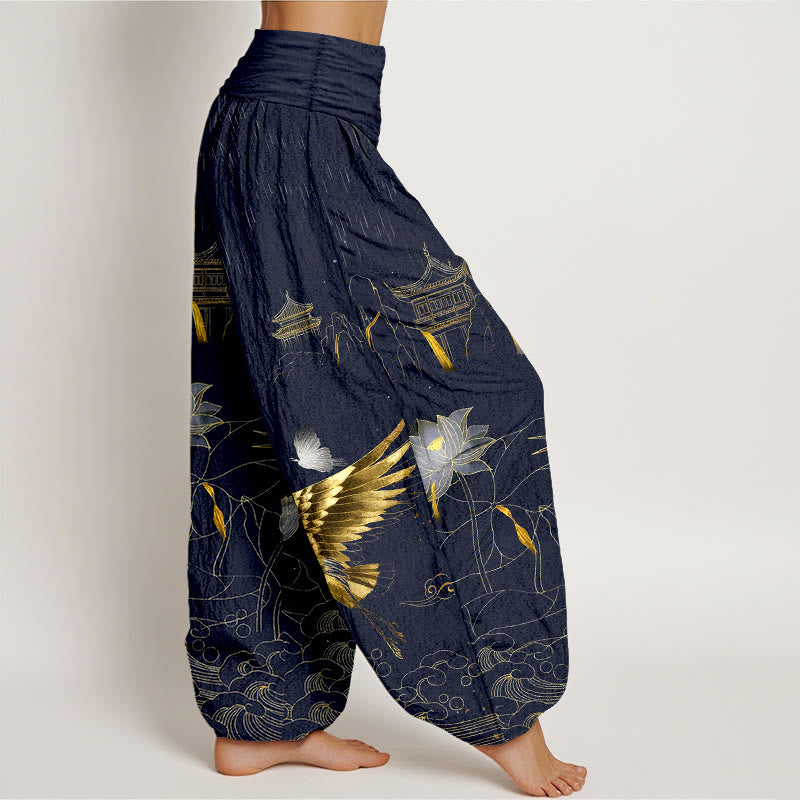 Pantalon harem à taille élastique pour femme, Buddha Stones , lotus et pavillon de montagne - image 7
