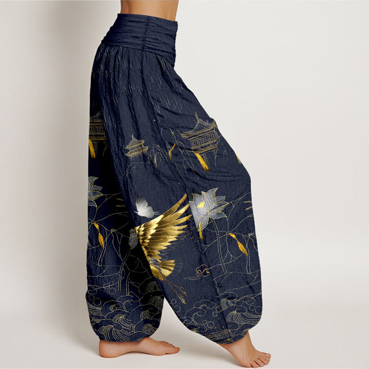 Pantalon harem à taille élastique pour femme, Buddha Stones , lotus et pavillon de montagne - image 7