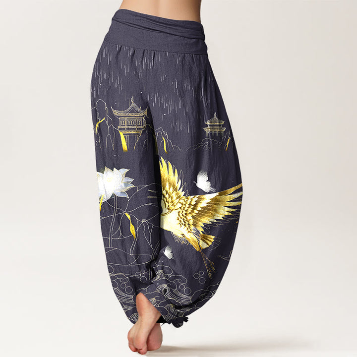 Pantalon harem à taille élastique pour femme, Buddha Stones , lotus et pavillon de montagne - image 9