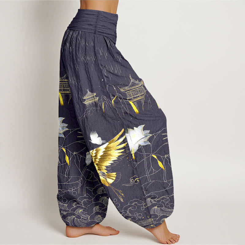 Pantalon harem à taille élastique pour femme, Buddha Stones , lotus et pavillon de montagne - image 10
