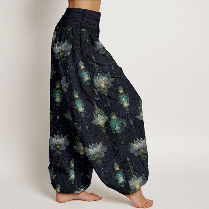 Pantalon harem à taille élastique pour femme, en coton, motif lanterne de lotus et Buddha Stones - image 7