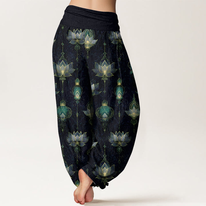 Pantalon harem à taille élastique pour femme, en coton, motif lanterne de lotus et Buddha Stones - image 6