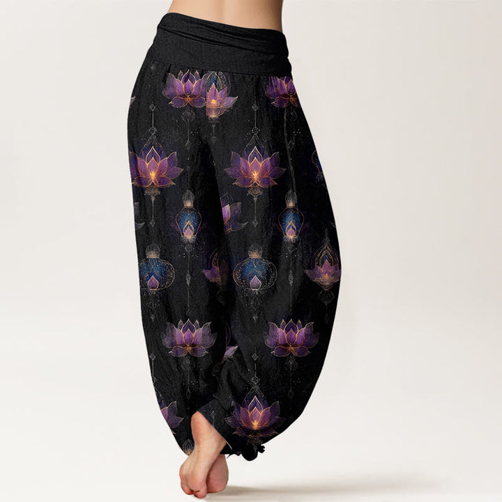 Pantalon harem à taille élastique pour femme, en coton, motif lanterne de lotus et Buddha Stones - image 9