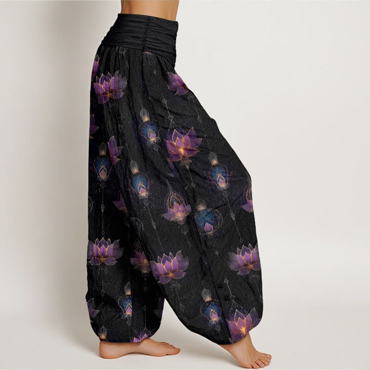 Pantalon harem à taille élastique pour femme, en coton, motif lanterne de lotus et Buddha Stones - image 10
