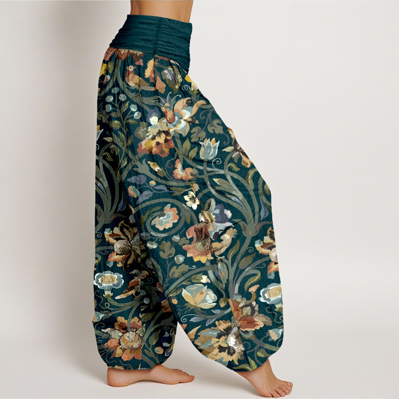 Pantalon harem à taille élastique pour femme, en coton rétro, motif fleurs, vignes et oiseaux, Buddha Stones - image 2