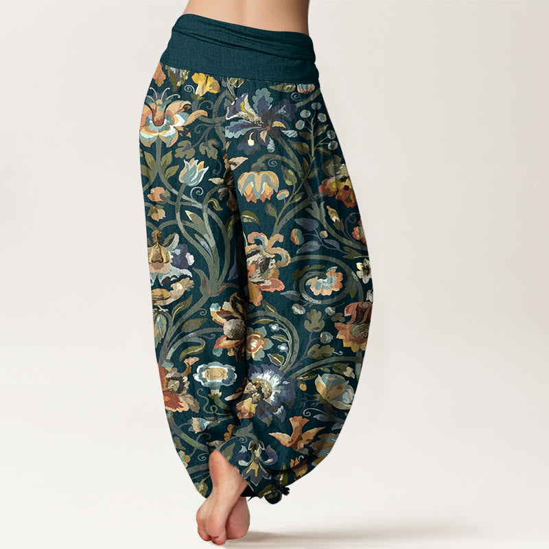 Pantalon harem à taille élastique pour femme, en coton rétro, motif fleurs, vignes et oiseaux, Buddha Stones - image 1