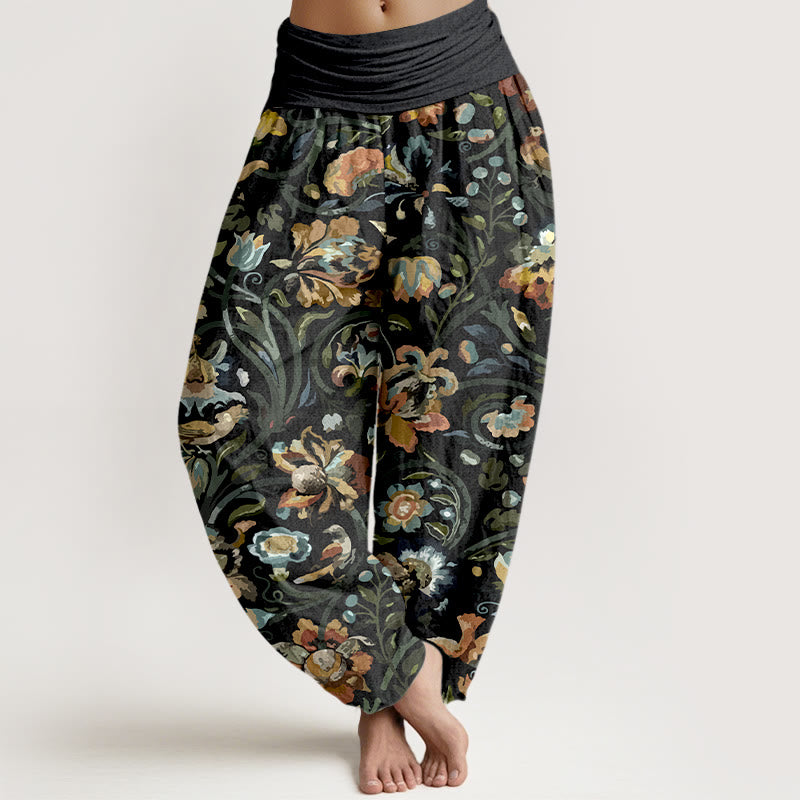 Pantalon harem à taille élastique pour femme, en coton rétro, motif fleurs, vignes et oiseaux, Buddha Stones - Noir - US16，UK/AU20，EU48 (3XL) - image 8