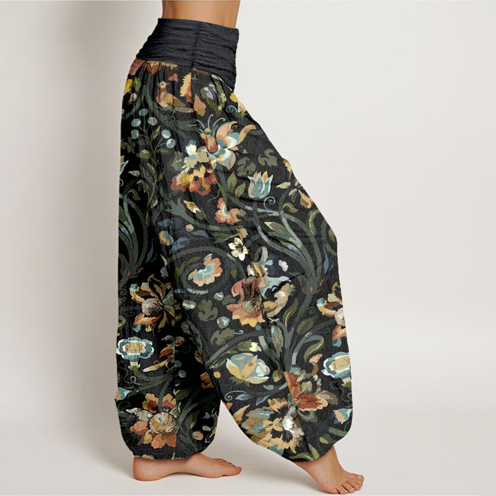 Pantalon harem à taille élastique pour femme, en coton rétro, motif fleurs, vignes et oiseaux, Buddha Stones - image 10