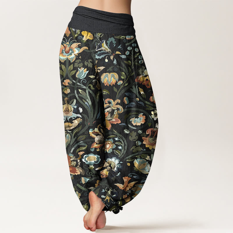 Pantalon harem à taille élastique pour femme, en coton rétro, motif fleurs, vignes et oiseaux, Buddha Stones - image 9
