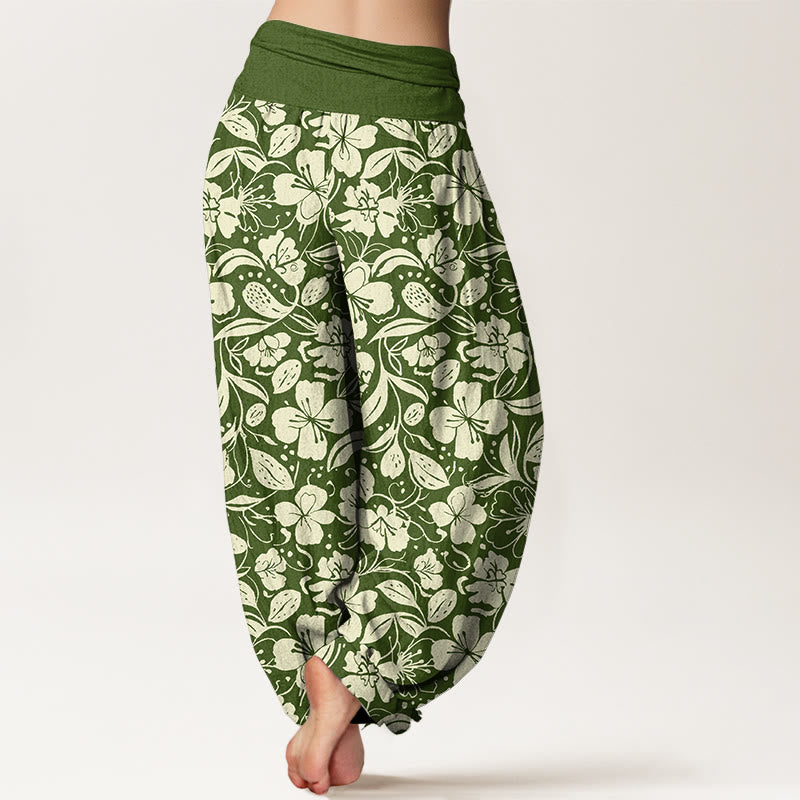 Pantalon harem à taille élastique pour femme, en coton à motif floral et de feuilles répété, avec Buddha Stones - image 6