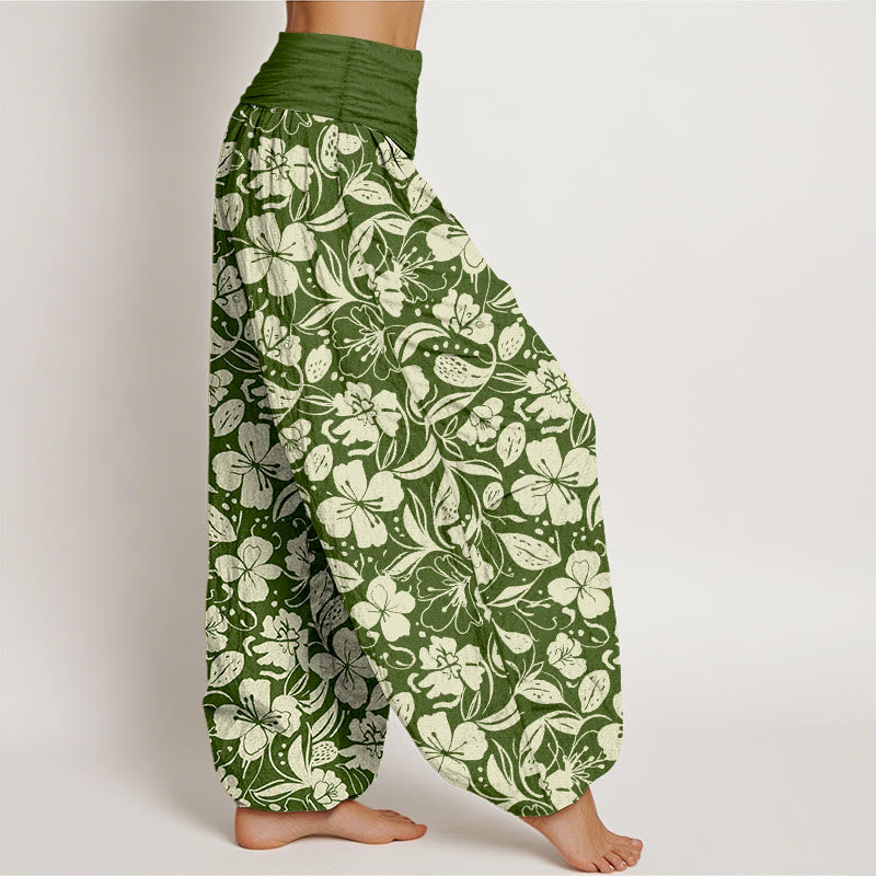 Pantalon harem à taille élastique pour femme, en coton à motif floral et de feuilles répété, avec Buddha Stones - image 7