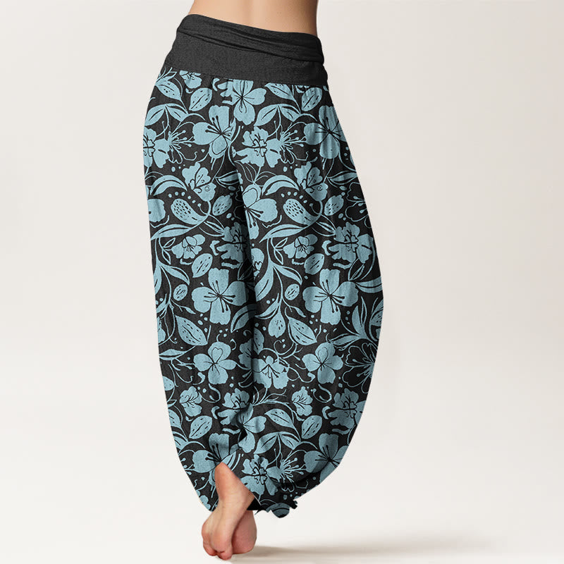 Pantalon harem à taille élastique pour femme, en coton à motif floral et de feuilles répété, avec Buddha Stones - image 9