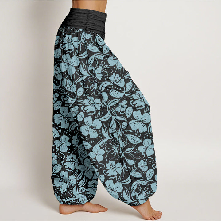 Pantalon harem à taille élastique pour femme, en coton à motif floral et de feuilles répété, avec Buddha Stones - image 10