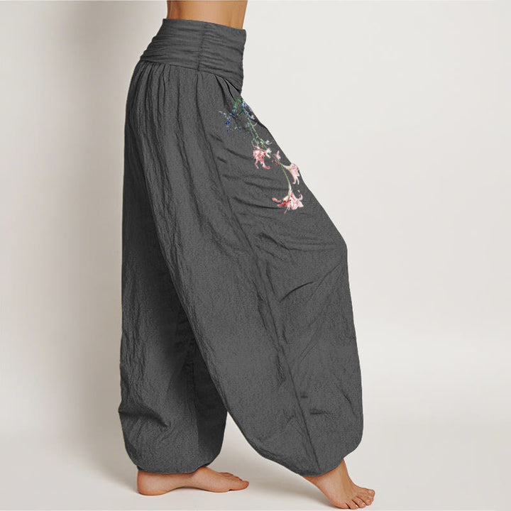 Pantalon harem femme en pur coton à motif floral pastel simple et Buddha Stones, taille élastique - image 10
