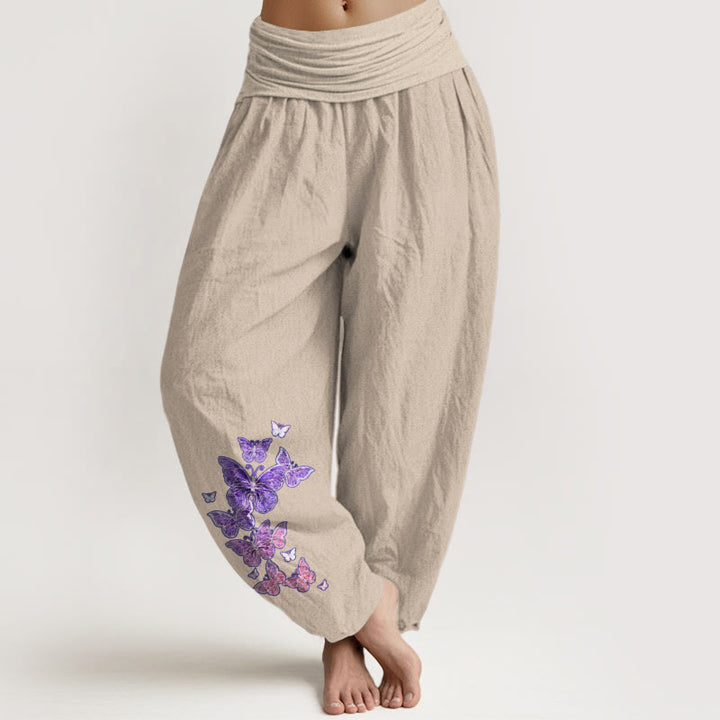 Pantalon harem femme en pur coton à motif papillon pastel et Buddha Stones, taille élastique - Tanné - US16，UK/AU20，EU48 (3XL) - image 11
