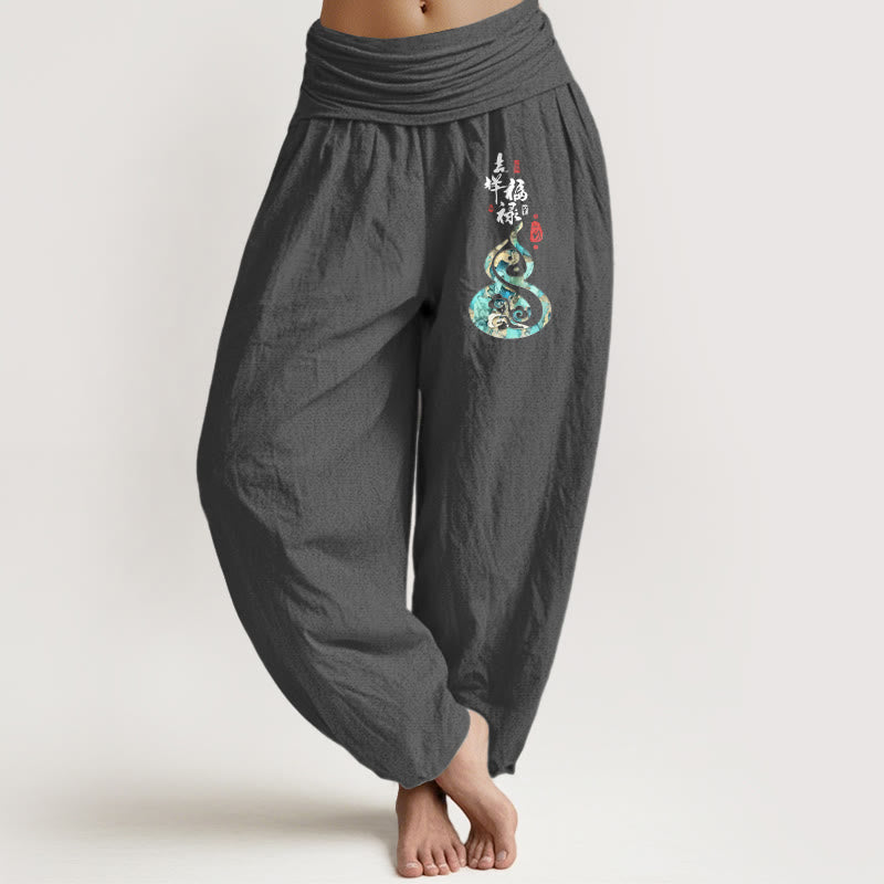 Pantalon harem pour femme en pur coton à motif de gourde et de caractères chinois , Buddha Stones - Gris sombre - US16，UK/AU20，EU48 (3XL) - image 8