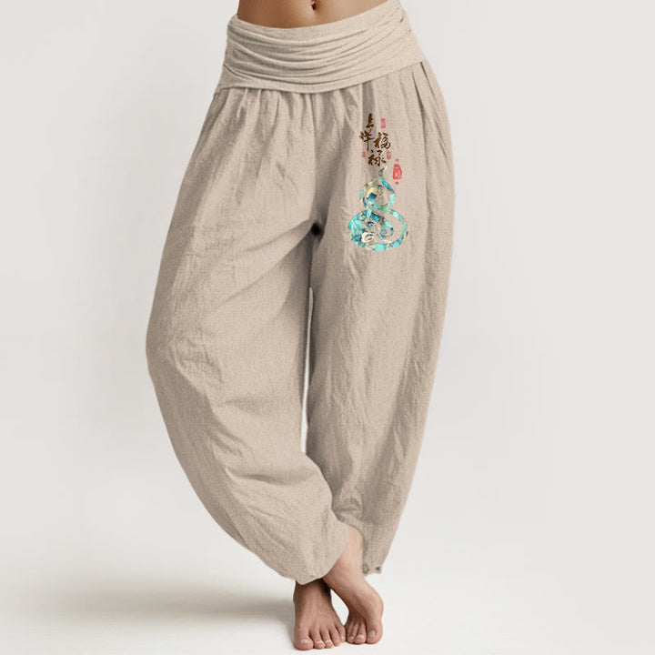 Pantalon harem pour femme en pur coton à motif de gourde et de caractères chinois , Buddha Stones - Tanné - US16，UK/AU20，EU48 (3XL) - image 11