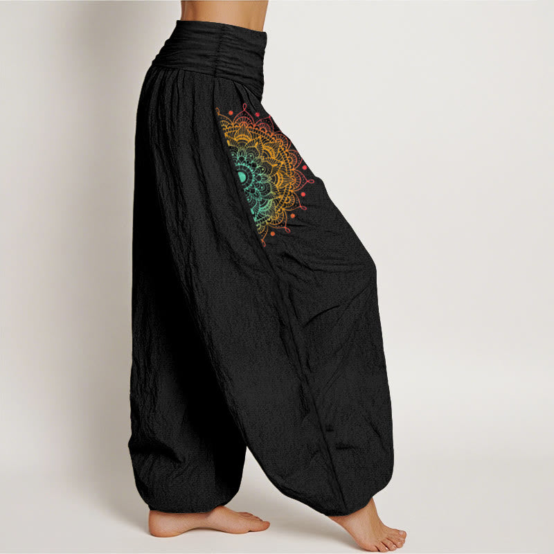 Pantalon harem femme en pur coton, style simple, motif mandala, Buddha Stones - image 2