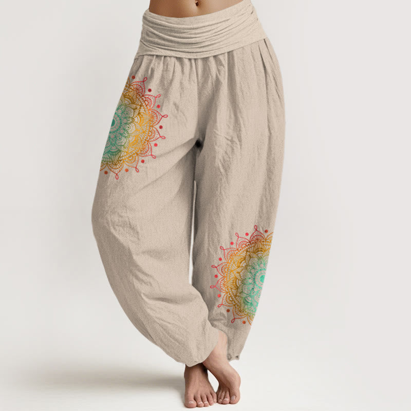 Pantalon harem femme en pur coton, style simple, motif mandala, Buddha Stones - Tanné - US16，UK/AU20，EU48 (3XL) - image 11