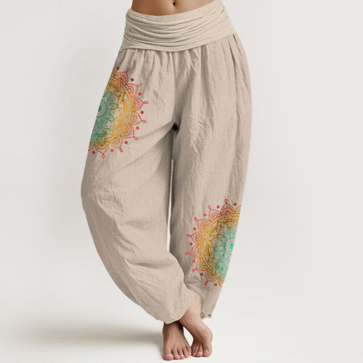 Pantalon harem femme en pur coton, style simple, motif mandala, Buddha Stones - Tanné - US16，UK/AU20，EU48 (3XL) - image 11