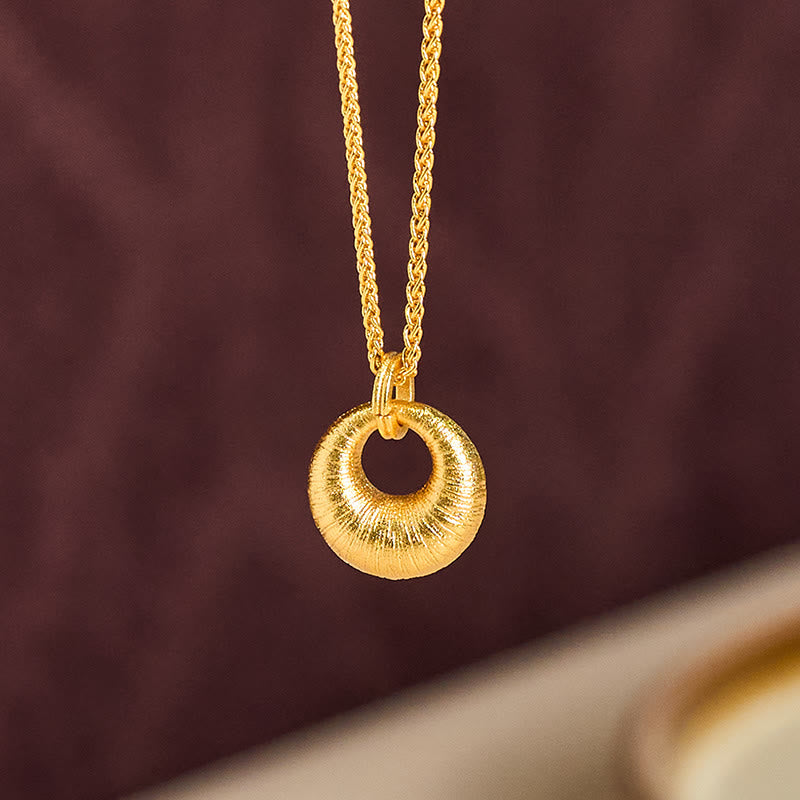 Collier pendentif en cuivre plaqué or 24 carats avec boucle de paix texturée et Buddha Stones , symbole de richesse. - image 2