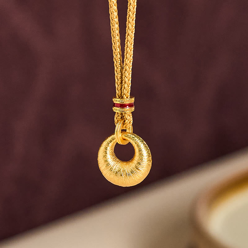 Collier pendentif en cuivre plaqué or 24 carats avec boucle de paix texturée et Buddha Stones , symbole de richesse. - image 10