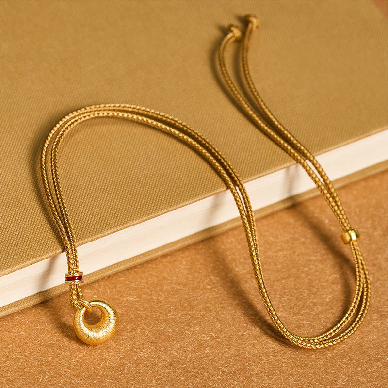 Collier pendentif en cuivre plaqué or 24 carats avec boucle de paix texturée et Buddha Stones , symbole de richesse. - image 11